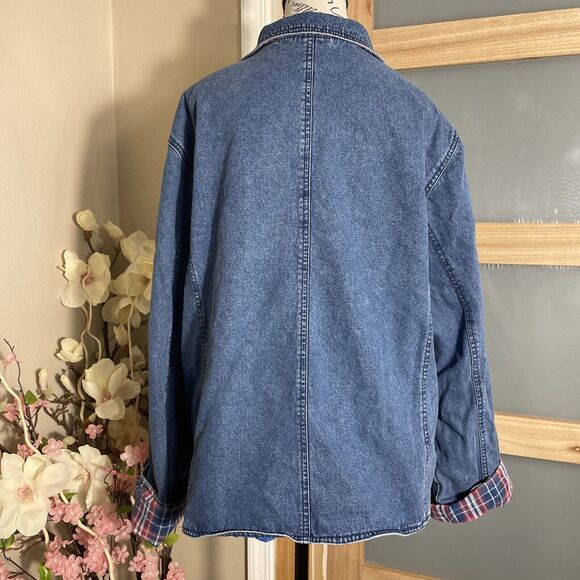 Vintage US Polo Association Women's Denim Jean Chore Barn Jacket X-Large Flannel - Picture 6 of 8